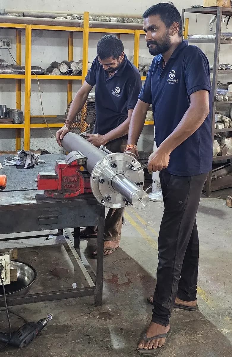 Clean contamination-controlled hydraulic cylinder and power pack assembly area in Ahmedabad factory