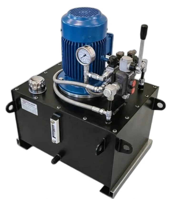 Three phase industrial hydraulic power pack unit with IE3 motor and reservoir manufactured in Ahmedabad